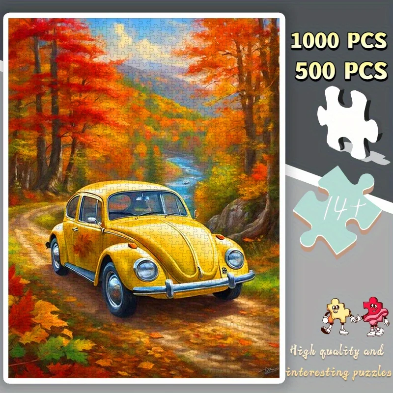 Ein 1000/500-teiliges Autumn Yellow Car Countryside Road Scenic Puzzle, die perfekte Wahl für Heimwerkerbegeisterte ohne Fra