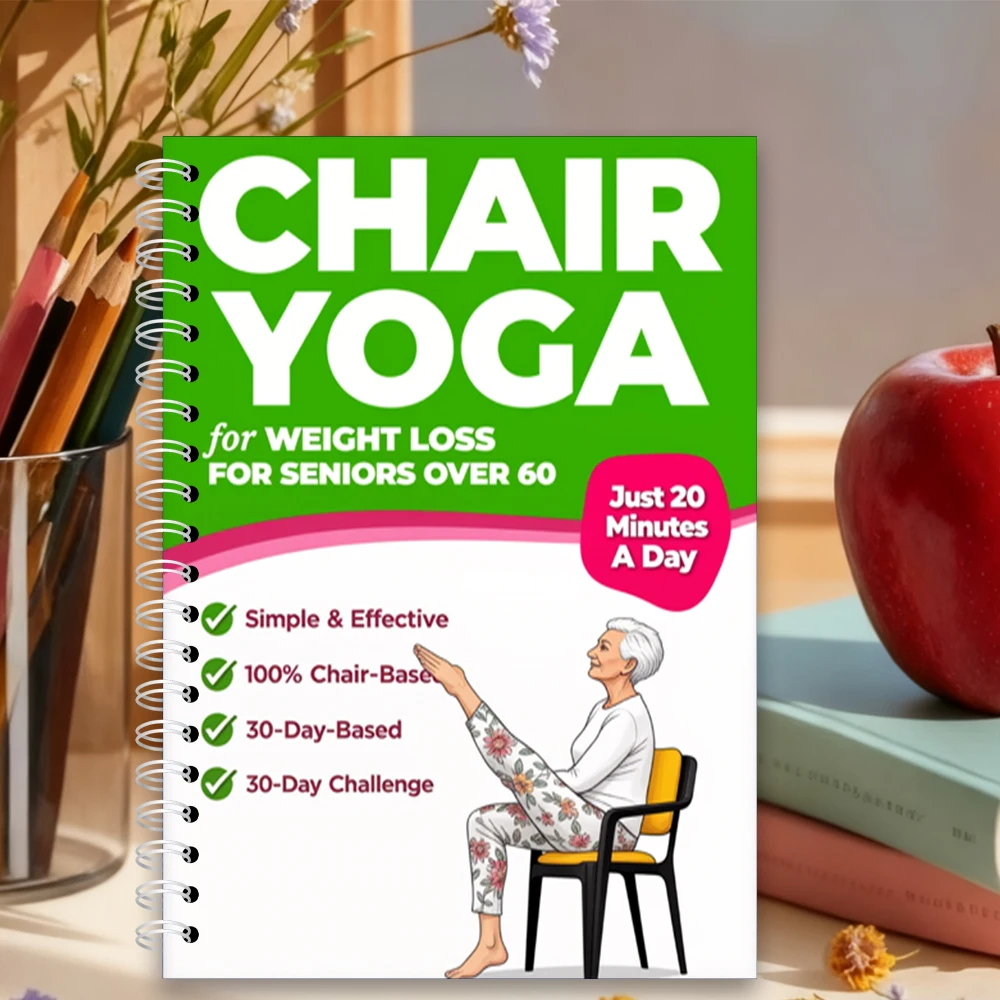 Chair Yoga Logbook Notebook Fitness Plan for Seniors 60 and Above, Gentle Seated Yoga 30 Day Plan for Balance Flexibility, A5