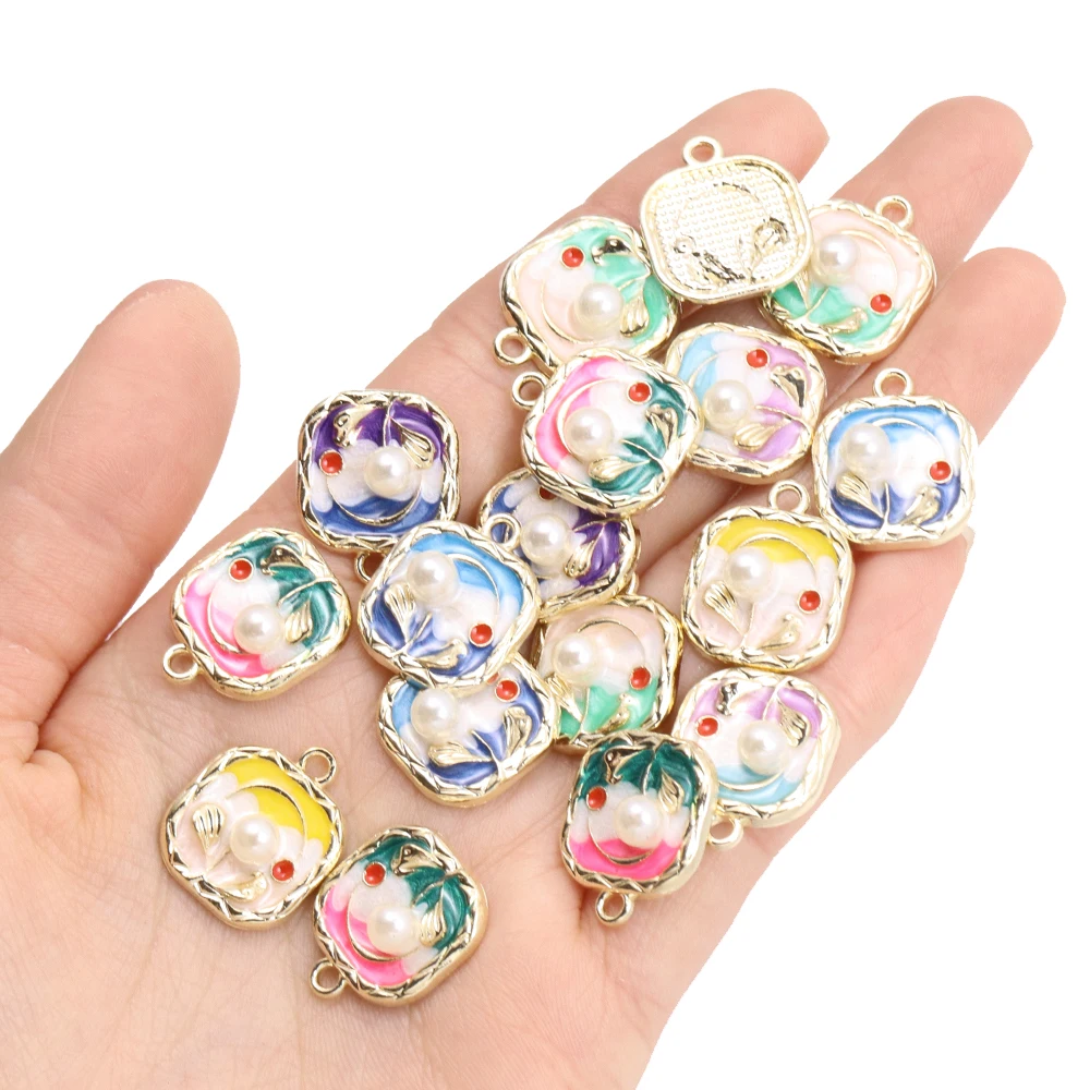 10Pcs Monet Garden Colorful Flower Charms Jewelry Making Supplies for DIY oil drip Pendant Necklace Earrings Accessories Crafts
