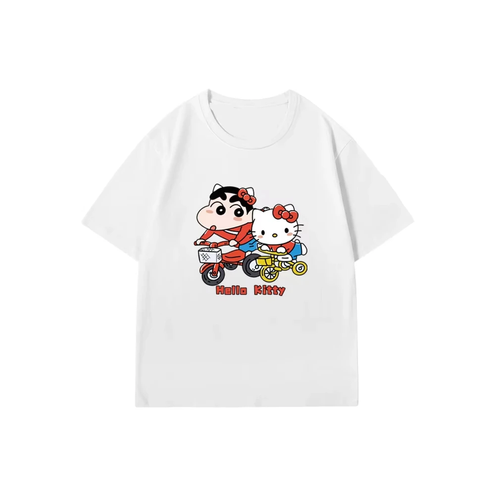 

2025 Autumn New Collaborates With Sanrio Print Cartoon Peripheral Tops Loose Casual O-neck Short-sleeved