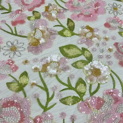 Luxury floral beaded embroidery fabric cross border for lace tulle dress wedding dress fabric