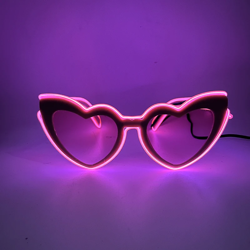 1/10pcs Luminous Light Up Pink Glasses Bridal Shower Photo Props LED Glowing Glasses Neon Heart Shaped Glasses Supplies