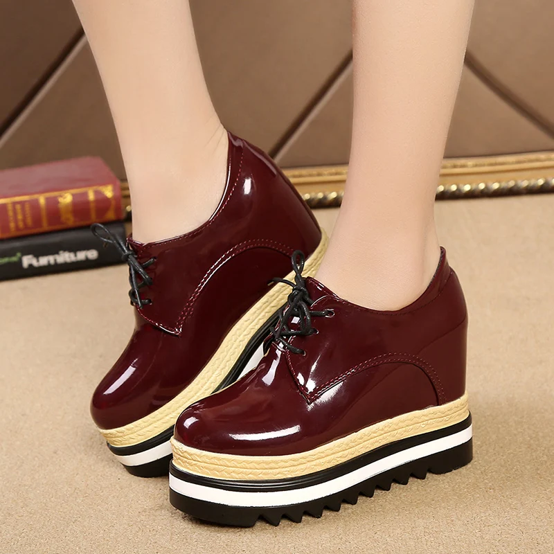 Autumn Platform Wedge Shoes for Women Fashion Lace Up Increased Women's Soft Leather Casual Shoes Outdoor Non-slip Heeled Shoes