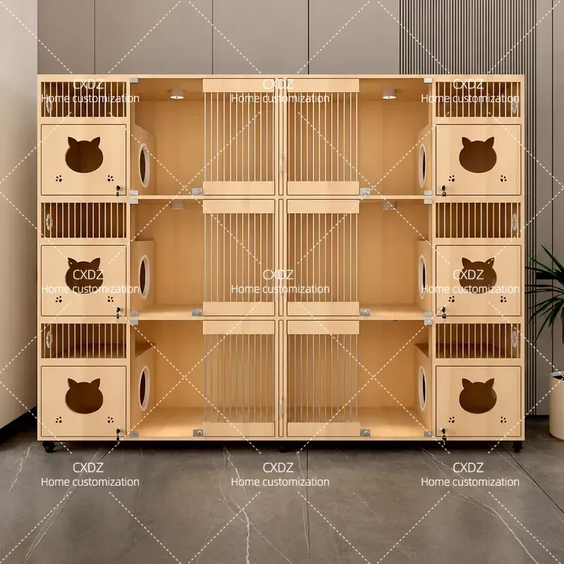 Solid Wood Cat Villa 3 Tier Cat House Cabinet Pet Breeding Cage Display Stand Customizable Wooden Pet Home for Indoor Use