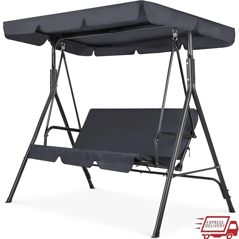 

Outdoor Swing Chair 2-Person Adjustable Canopy Glider Garden Porch Bench Weather-Resistant Steel Frame