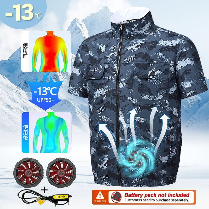 

Summer cooling charging air conditioning men's short-sleeved shirt with fan - outdoor fishing, construction site cooling work cl