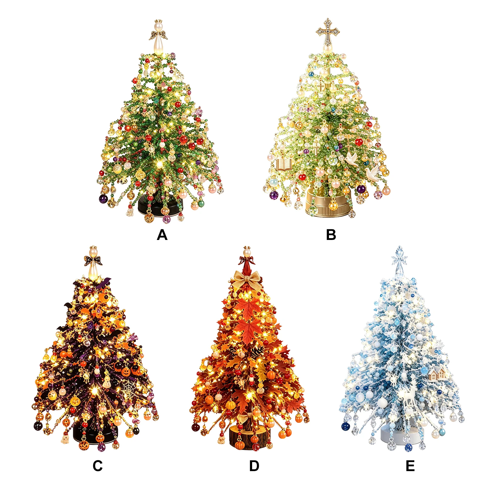 DIY Christmas Tree Making Kit with Glow Lights Handmade Bead Holiday Ornament Craft Set