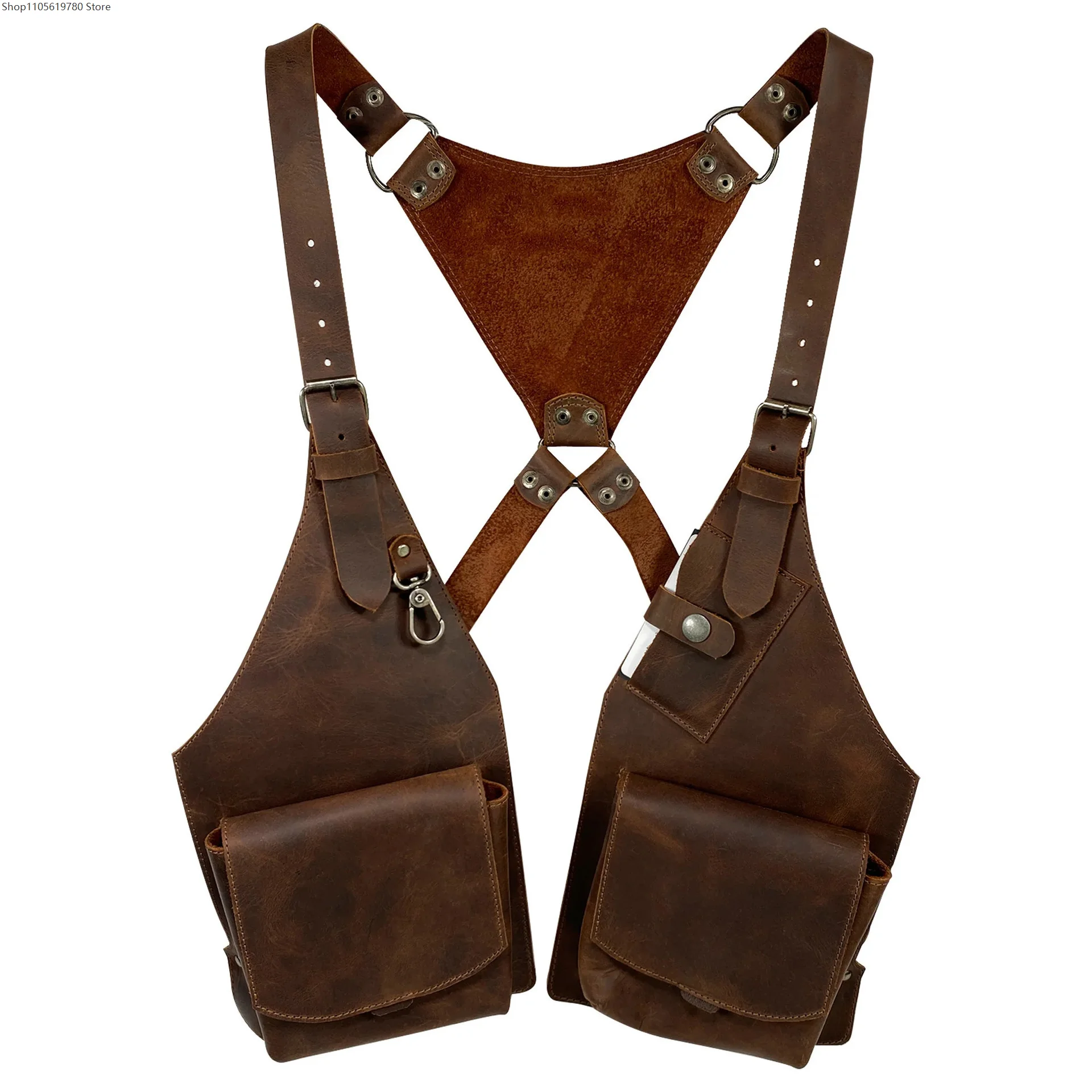 Gothic Medieval Faux‑Leather Under‑Arm Shoulder Harness Pack Dual Snap Pockets Wearable Wallet Bag Adult Cosplay Dress‑up Prop 5