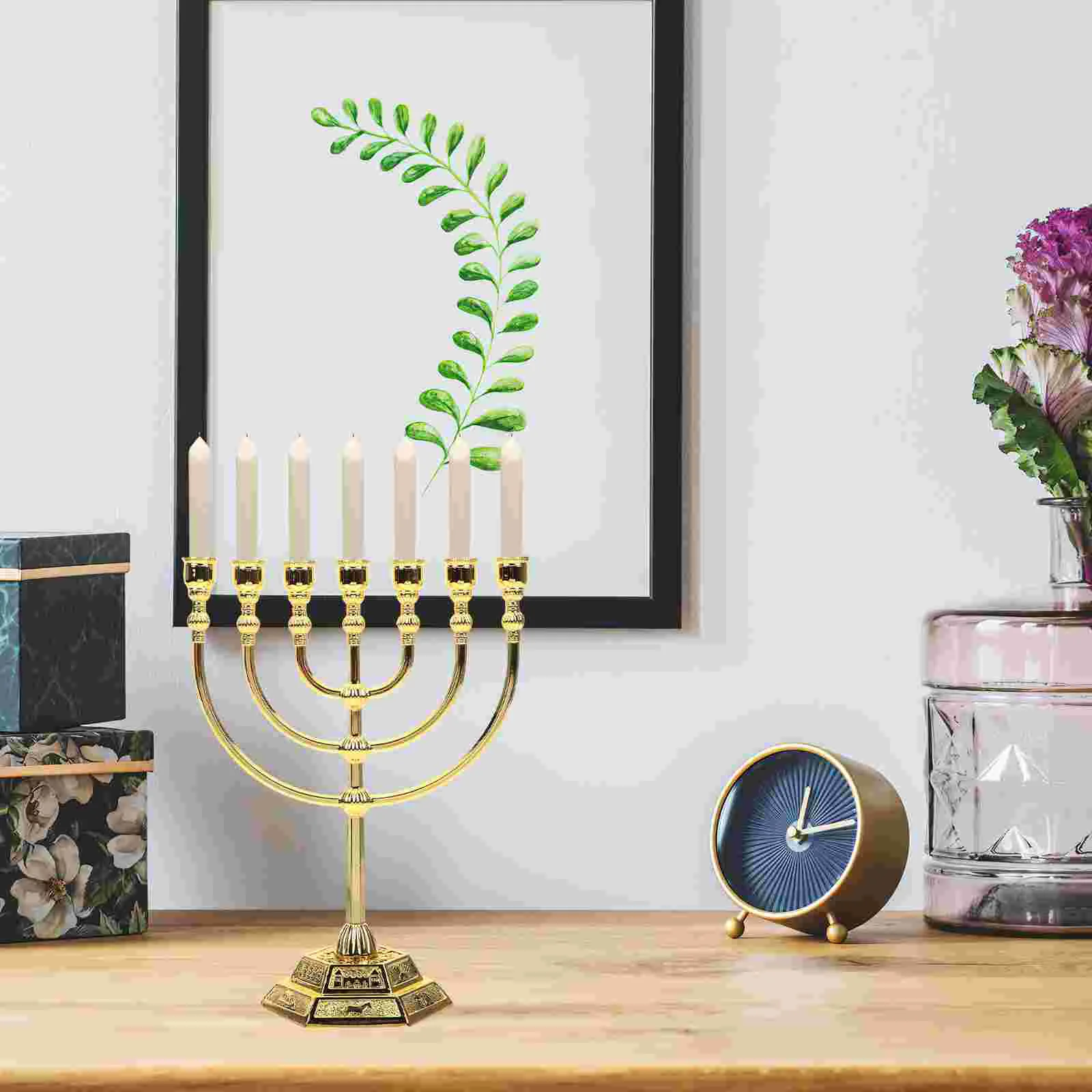 Holder Candlestick Menorah Stand Holders Jewish Decor Bed Above Wall Bedroom Candelabra Chanukah Branches Taper Vintage Retro