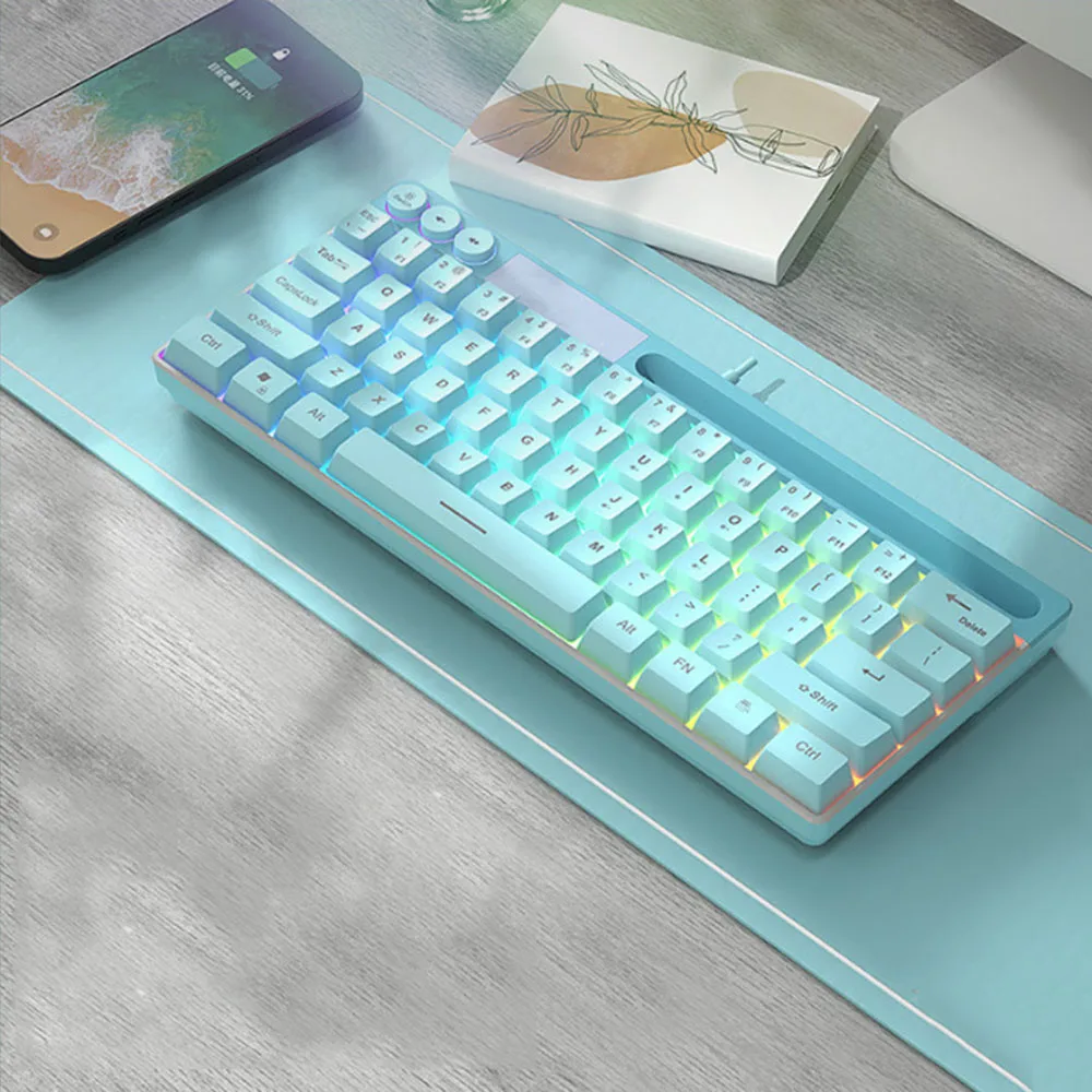 60% Mini Gaming Keyboard 64-Key RGB Backlit, Ergonomic Waterproof, Mechanical Feel, for PC/Mac/PS4/Xbox