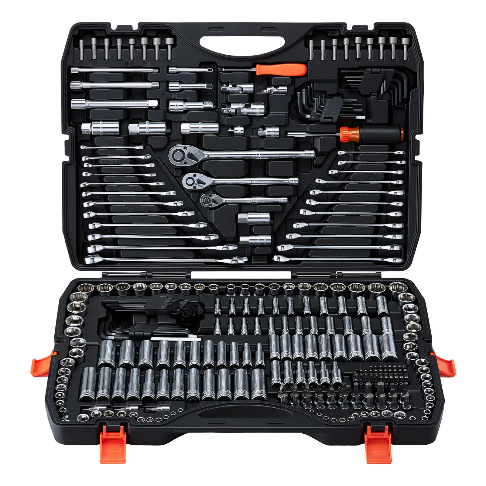 Mechanics Tool Set, 308-Piece Mechanic Tool Kit, 1/4 in, 3/8 in, and 1/2 in Drive, SAE and Metric Socket Set, Wrenches, Screwdriver Bits, Accessories, and Storage Case, Designed for Automotive Repair