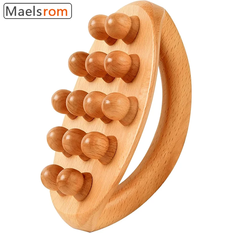 

Wooden Lymphatic Drainage Massage Roller - 14-Bead Cellulite Massager Tool for Body Sculpting, Gua Sha, Myofascial Release Detox