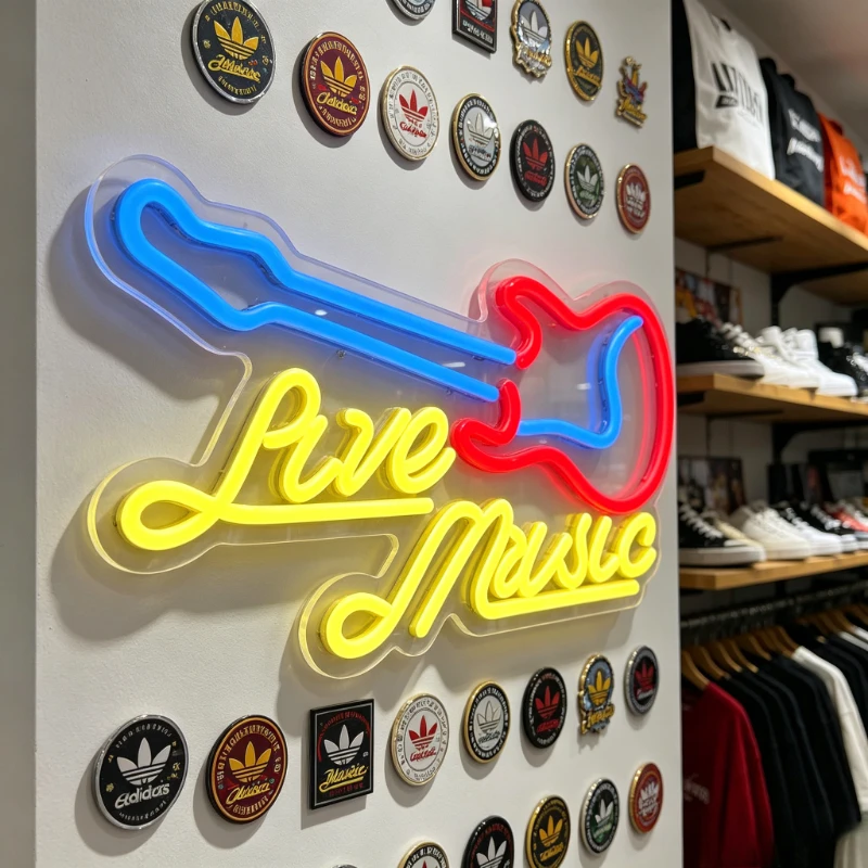 Live Music Red Yellow Neon Light LED Pub Live House Dimmable Bar USB Night Light Gift for Rock Fans Music Studio Party Decor