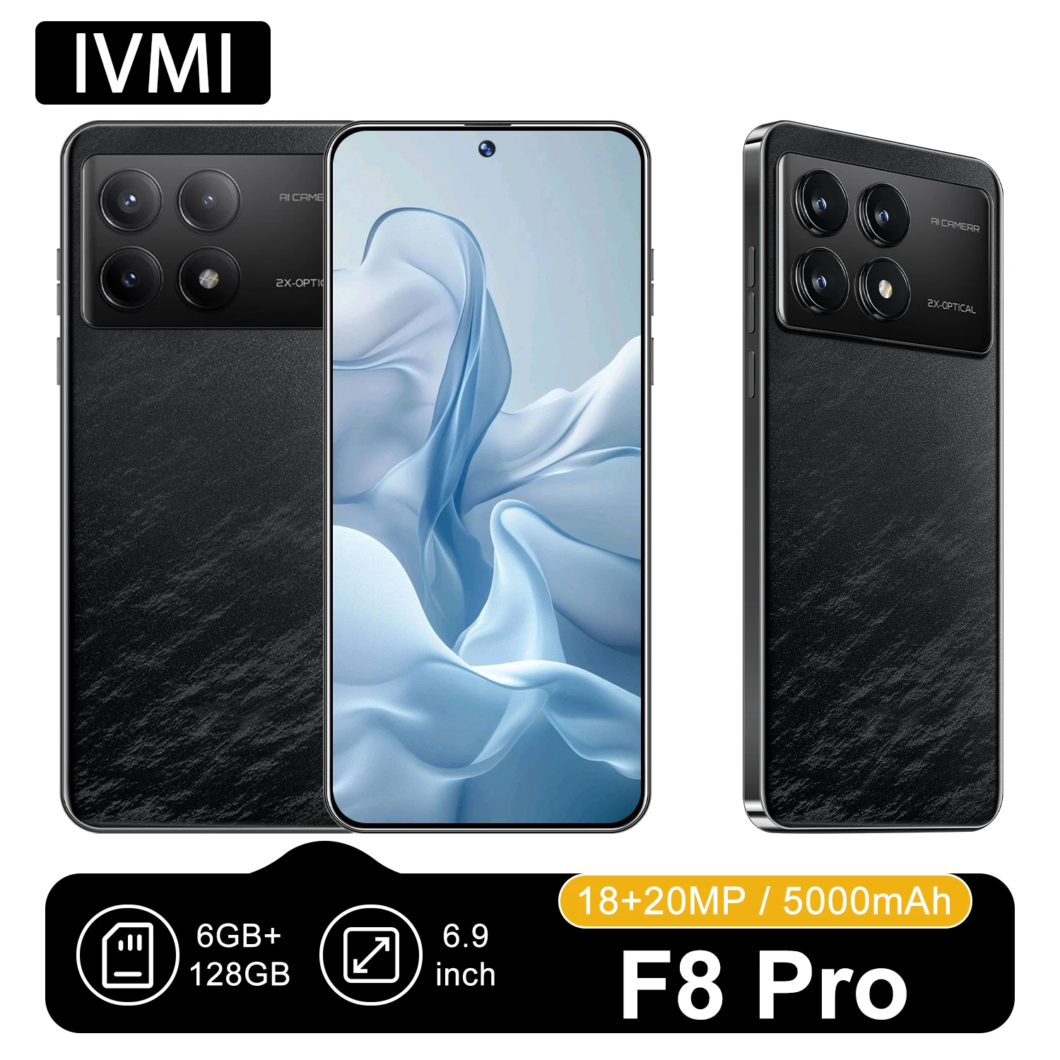 IVMI F8 Pro Smartphone Android12.0 6GB RAM 128GB ROM 18+20MP Face ID Fingerprint 4G Network Google Play Store Mobile Phones