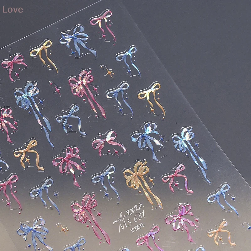 [L & P] 1 ورقة الشريط القوس مسمار ملصق لطيف النمط الياباني فتاة القلب الحلو القوس مسمار ملصق ملون الشريط مسمار ملصقات فنية