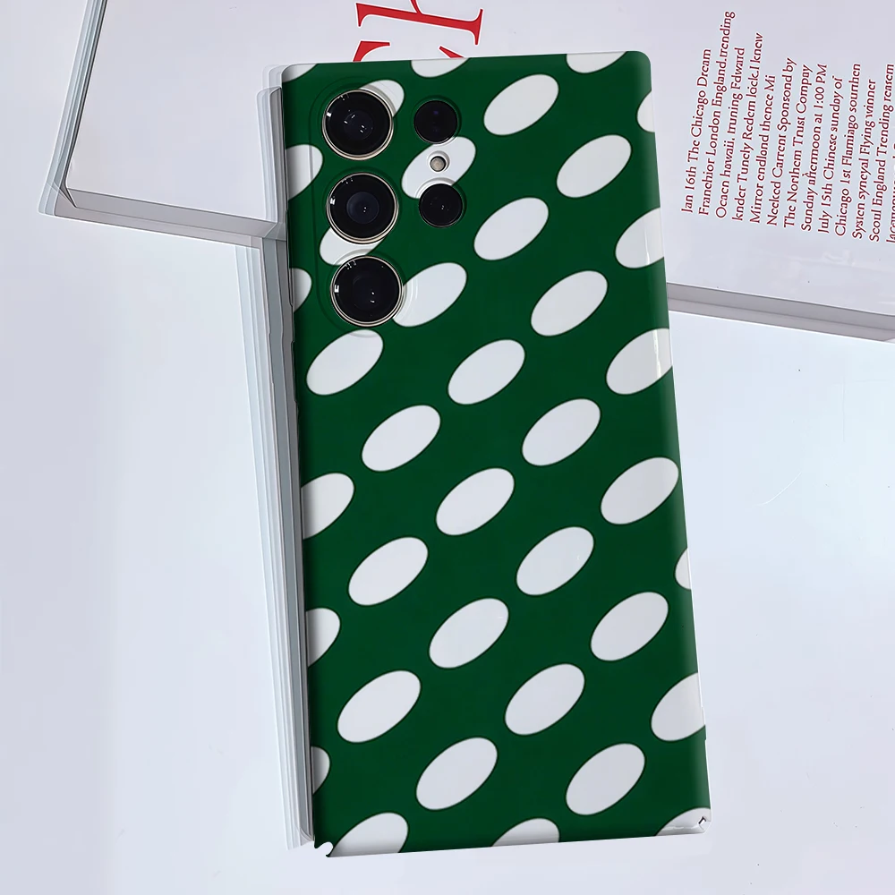 Green White Oval Stripe Phone Case for Samsung Galaxy S26 S25 Ultra S24 S23 Ultra Plus Glossy Double-layer Back Cover