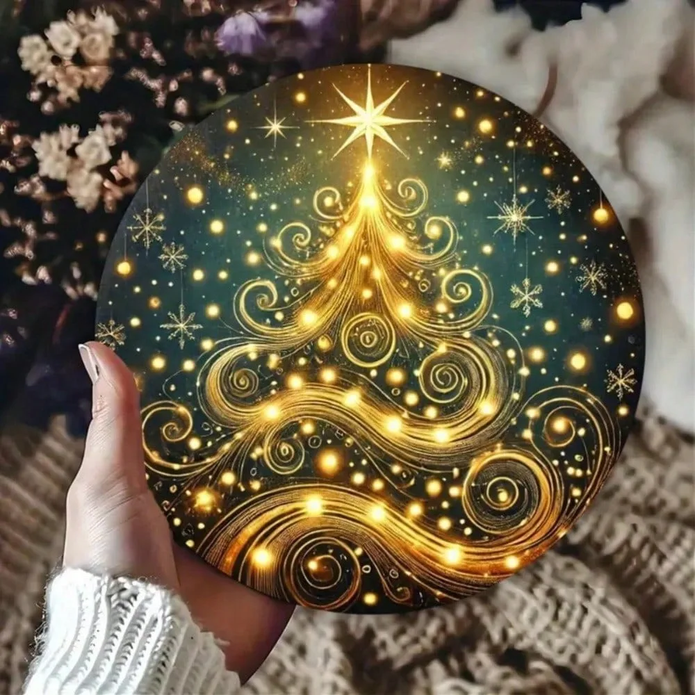 Eisen-Weihnachtsbaum-Kranz, Metallschild, 7,87 x 7,87 Zoll, runde Tür, Wand, Heimdekoration, flacher Druck, Bastelbedarf