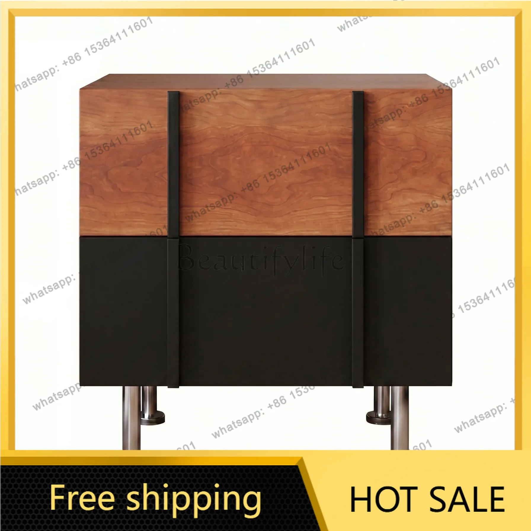 PJ Home Bedroom 2026 New Solid Wood Shelf Bedside Storage Cabinet