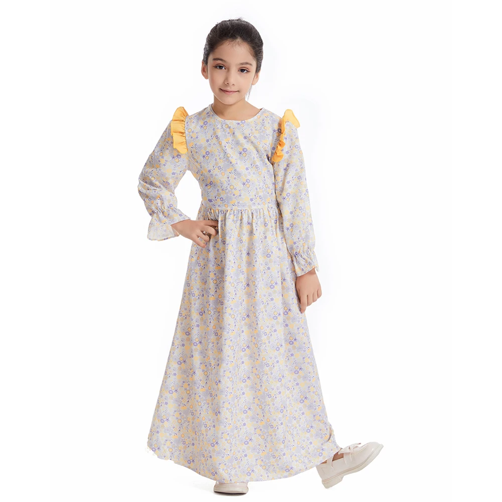 Ramadan Fashion Muslim Children Abaya Print Girls Maxi Dress Long Robe Gown Kids Eid Kaftan Middle East Arab Islamic Clothing