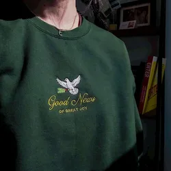 Good News of Great Joy Pigeon Embroidered Vintage Crewneck Thick Sweatshirts Female Loose Casual Long Sleeve Aesthetic Jumpers