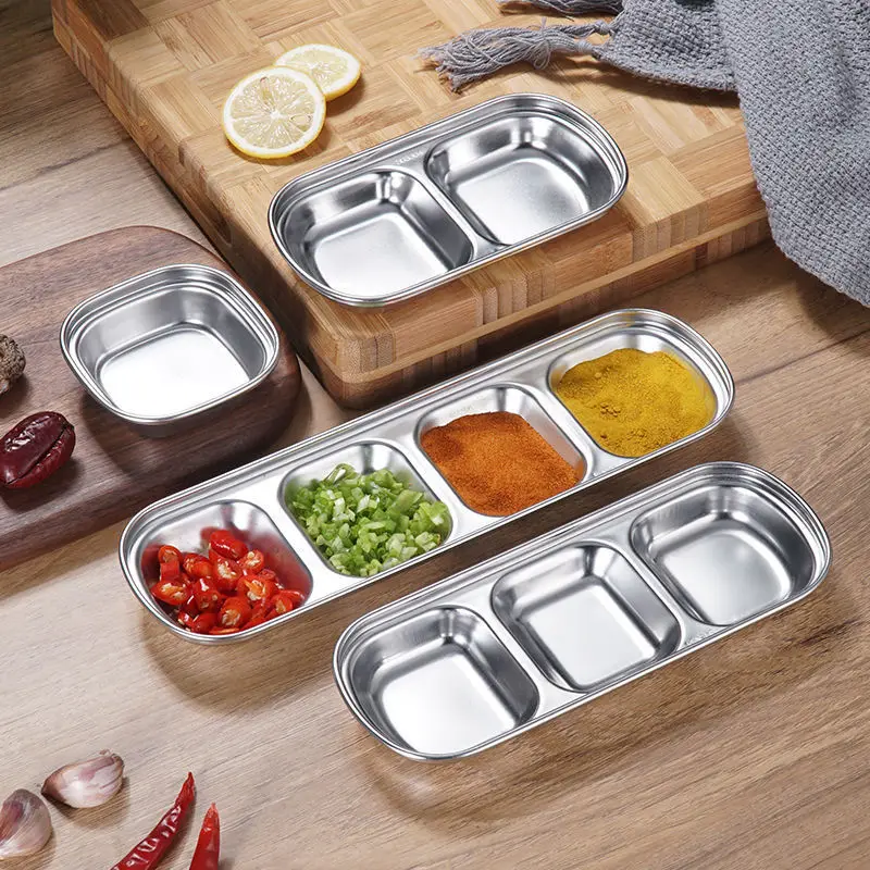 1PC 304 Stainless Steel Condiment Tray BBQ Hotpot Restaurant Dipping Tray Meat Pepper Mustard Vinegar Soy Sauce Tableware