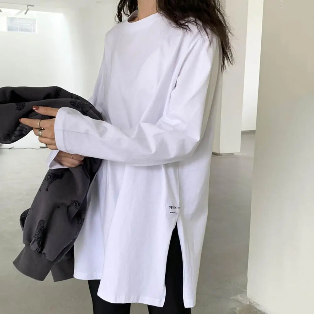 Popular Slit Long Tee Shirt Pullover Temperament Women Blouse Two Side Split Tee Shirt Pullover for Daily Wear