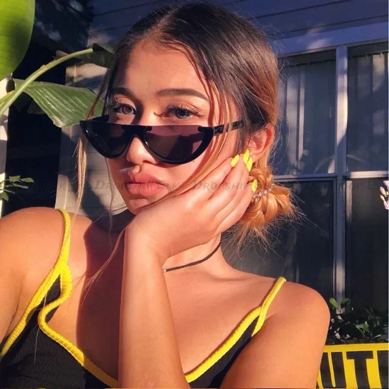 Sunglasses Cool Trendy Half Frame Rimless Cat\'s Eye Sunglasses Women Clear Brand Designer Sun Glasses For Female