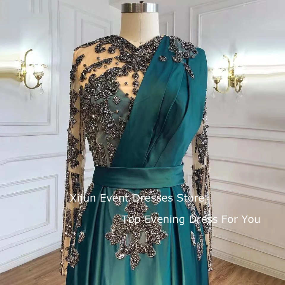 Romantic Modest Dubai Arabic Women Evening Dresses Moroccan Kaftan Full Sleeves Long Party Dress Saudi Arabia Prom Gowns