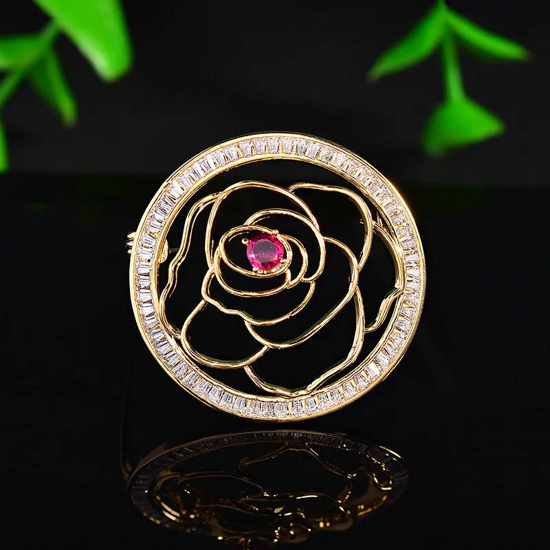 OKILY Women's Elegant Hollowed out Rose Camellia Brooch Dolphin Hummingbird Corsage for Suit Coat Xmas Gift Fashion Accessory