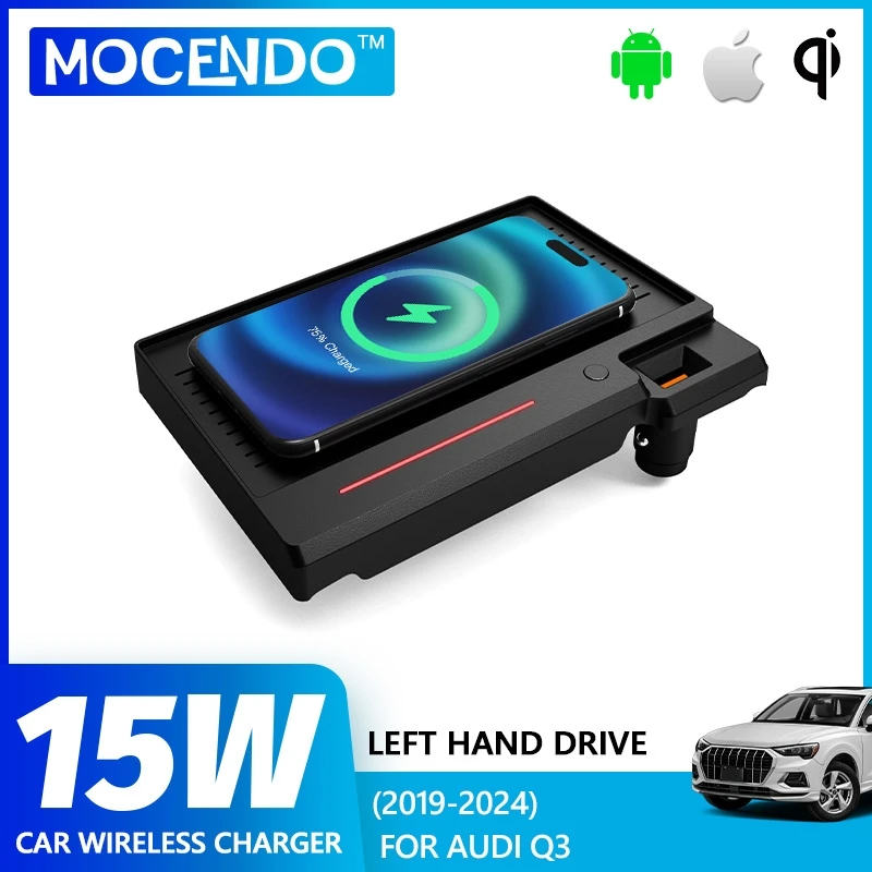 

For Audi Q3 2019 2020 2021 2022 2023 2024 Car Wireless Charger Center Console 15W Fast Charging Pad Android Iphone Holder AudiQ3