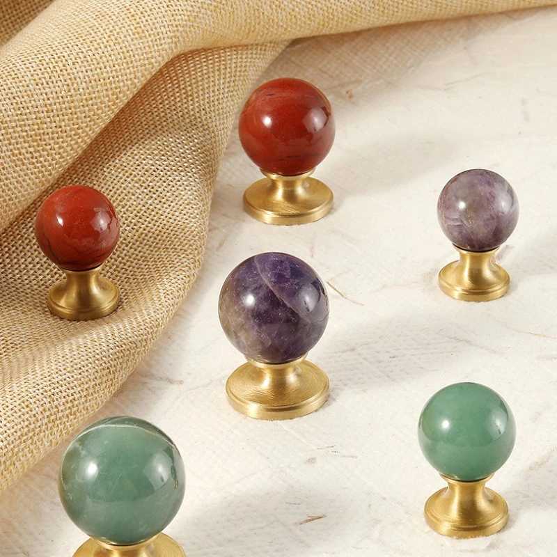 كريستال الرخام جولة الأثاث خزانة مشروبات درج خزانة خذاء مقبض صغير الشمال نمط النحاس الأبيض ثقب واحد مقبض الباب