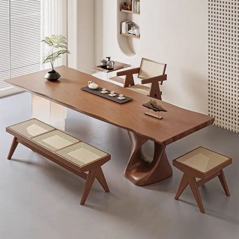 Wind Solid Wood Large Board Tea Table and Chair Combination New Chinese Modern Simple Living Room Home Office Log Tea Table