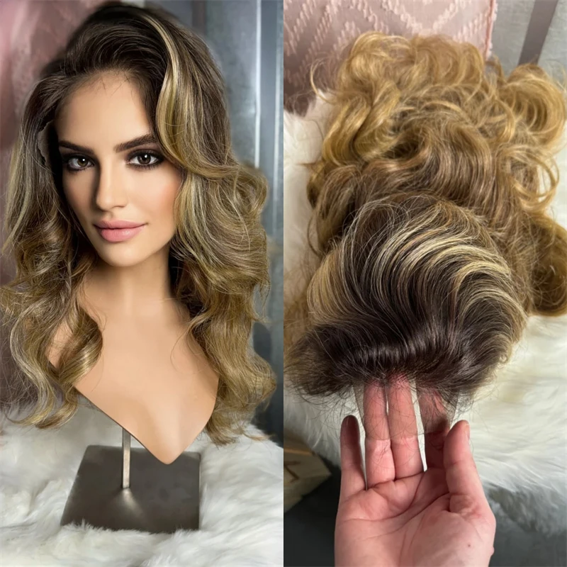 

Ombre Golden Blonde with Honey Brown Streaks Synthetic HD Lace Front Wig Heat Resistant Fiber Wig for Daily Party Use 18 Inch