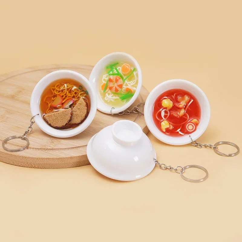 New Japanese Noodle KeyChain Creative Fashion Simulation Big Bowl Ramen PVC DIY Food Model KeyRing Car Phone Bag Pendant Gift