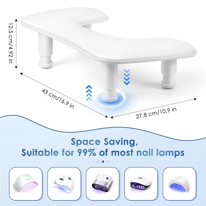 مسند ذراع مانيكير لتقنية الأظافر: مسند ذراع أظافر قابل للتعديل على شكل حرف U - مسند حامل يدوي من جلد البولي يوريثان لعازفي الأظافر