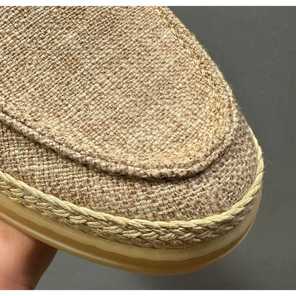 Men's Linen Penny Loafers, Slip On Woven Espadrille Shoes, Breathable Flat Casual Footwear For Summer Daily Vacation