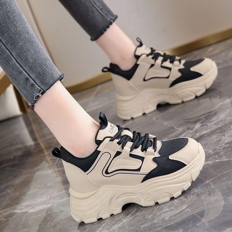 

Spring and Autumn Lace Up Elegant Mesh Breathable Thick Soled Sports and Leisure Shoes Fashionable New Comfortable Women's Shoes