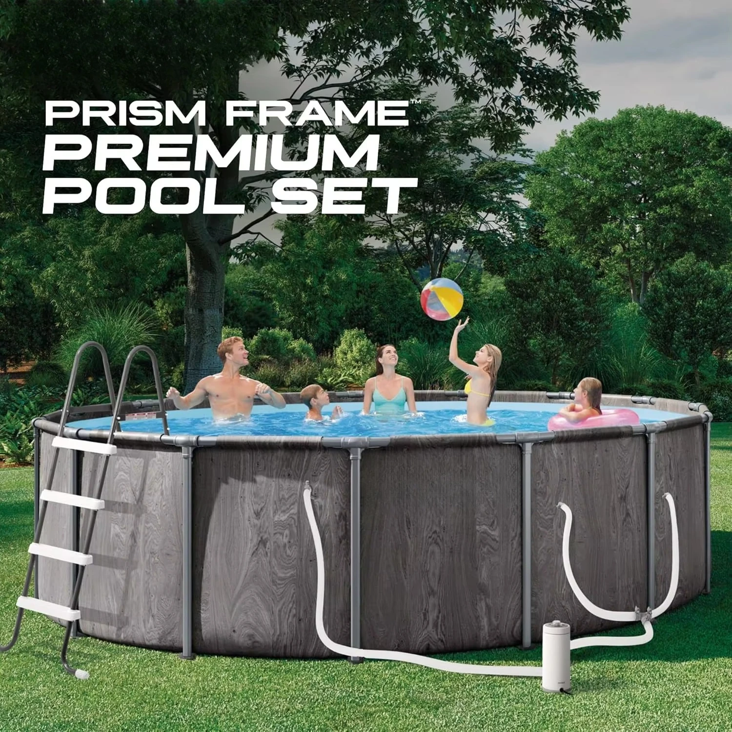 18ft x 48in Prism Frame Above Ground Swimming Pool Set with 1500 GPH Filter Pump Removable Ladder Cover Ground Cloth, Custom
