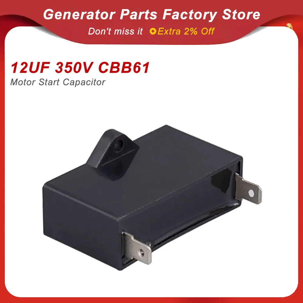 12UF 350V CBB61 Motor Start Capacitor Square Corner Mount AC Generator Spare Part