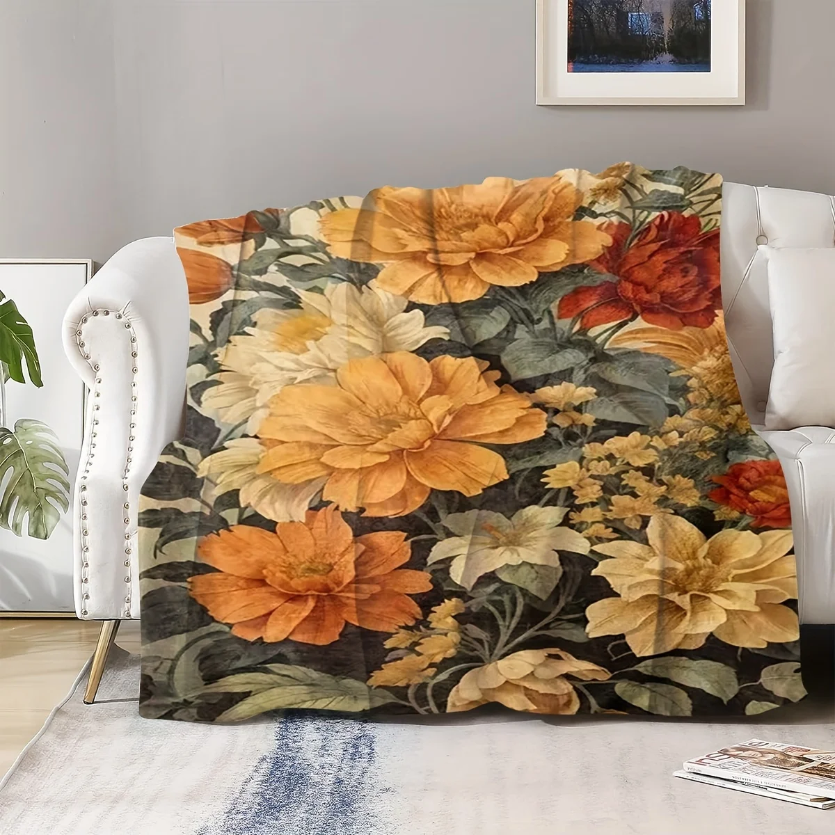 Premium Floral Botanical Peony Throw Blanket Cozy Nap Blanket for Bedroom Living Room Home Decor Gift