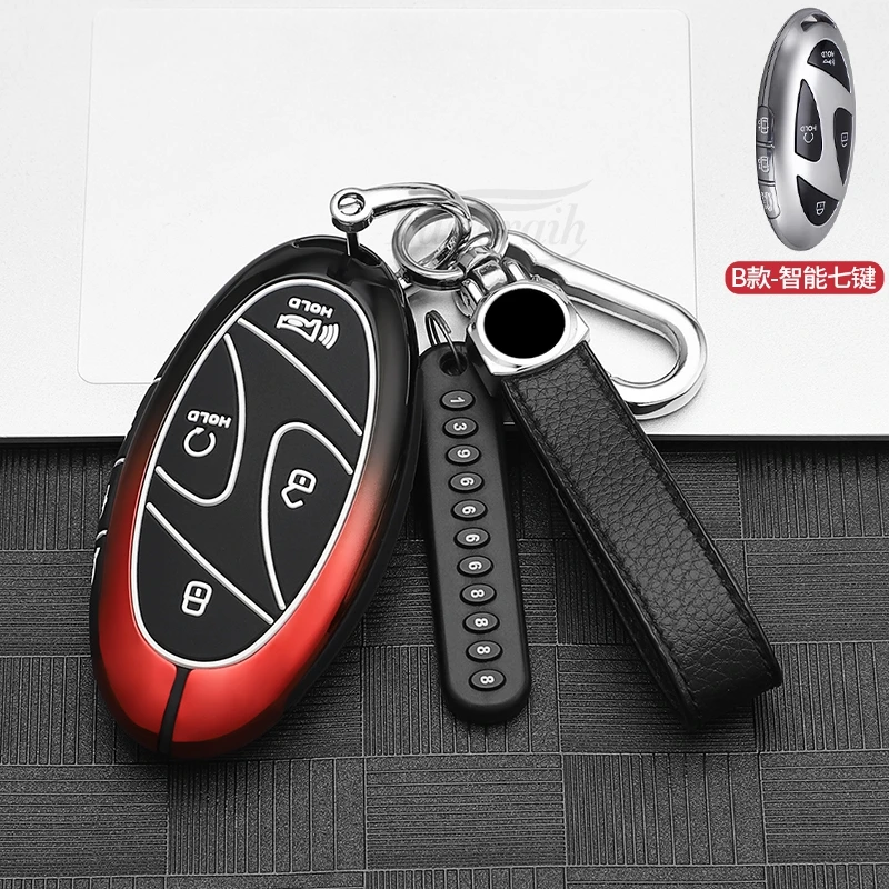 Car Remote Key Case For Hyundai Grandeur GN7 2023 Kona SX2 Ev Ioniq6 Grand Prix 5/7 Bottons Key Cover Holder Protective Shell