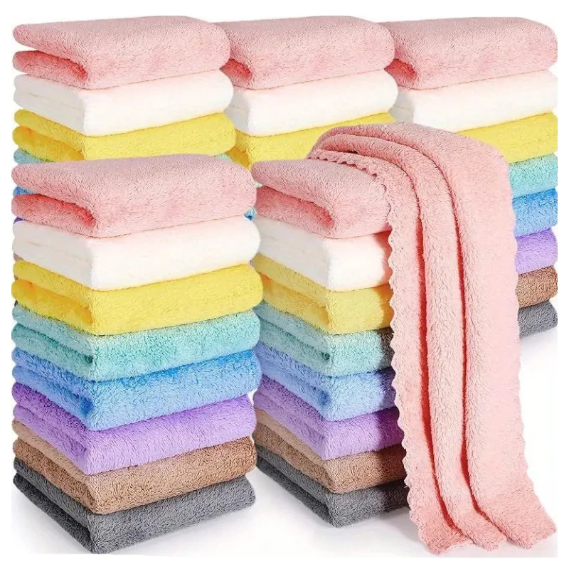 

20pcs Solid Color Washcloth 9.8*9.8in Household Plain Handkerchiefs Small Square Towels Soft Absorbent Towel For Home Bathroom