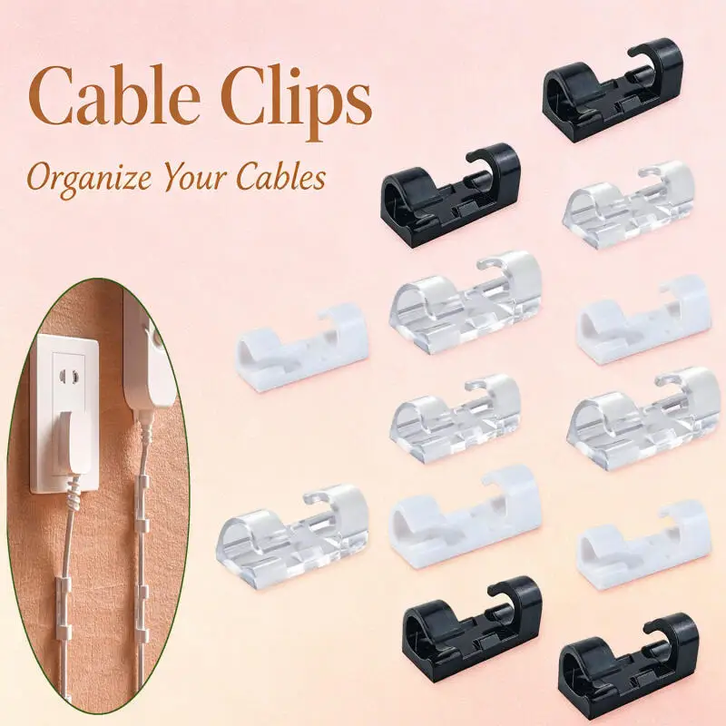 20Pcs No-punch Cable Manager Wall Sticker Traceless Wire Storage, Fixed Self-adhesive Wire Clip, Network Cable Routing Artifact