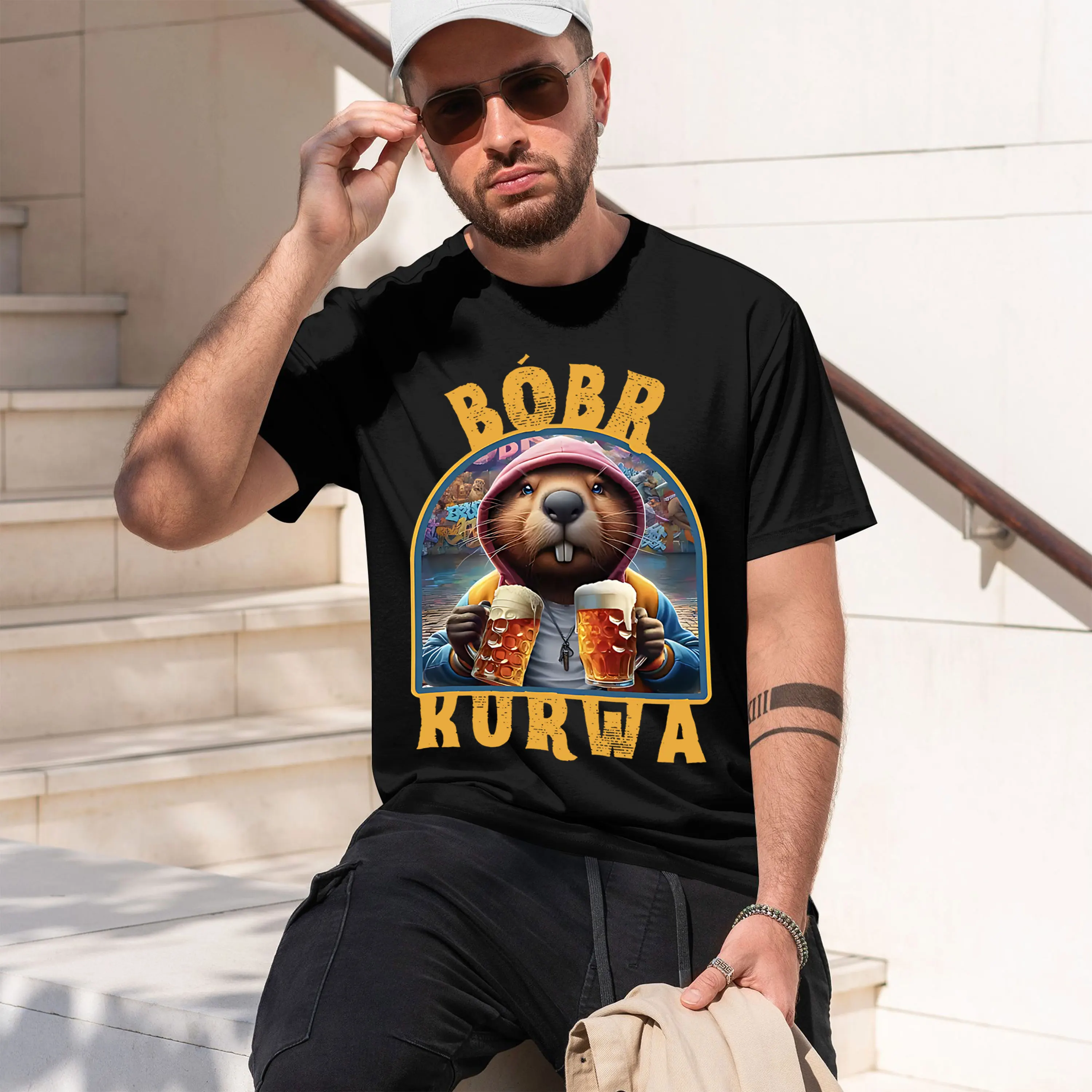 Prost Bbr Kurwa trinkt Bier 2026 Novo modelo de camiseta masculina de manga curta com gola redonda, casual clássica, em várias cores e tamanhos para o dia a dia