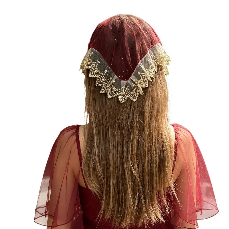 Französischer Spitzen-Dreieckstüll-Kopfschutz im ländlichen Stil, weiches Haarband, Haaraccessoire für Frauen – Detail 10