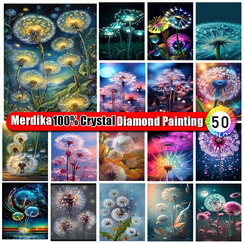 

100% Crystal Diamond Painting Colorful Flower Pictures of Rhinestones Diamond Embroidery Sale Dandelion Mosaic Home Decortion