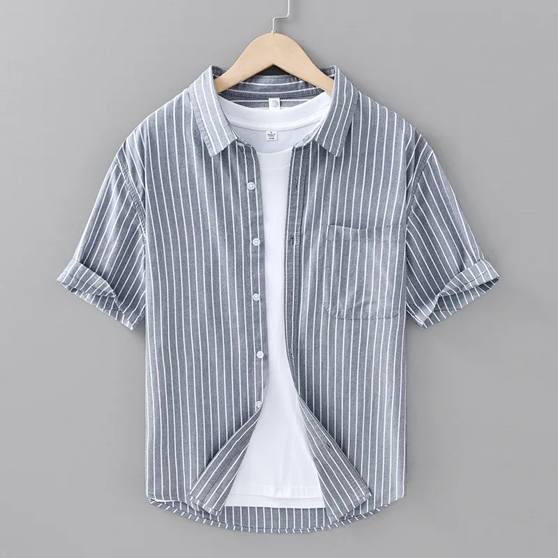 Striped Shirt Tiki Male Shirt Men's Shirt Short Sleeve Shirts Man Beach Korean Popular Clothes Hawaiian Clothing Formal Social