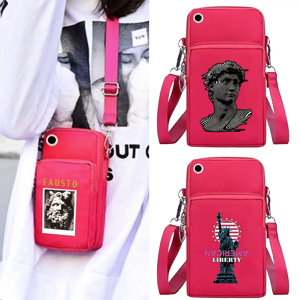 Mobile Phone Bag for Iphone/huawei/xiaomi/samsung Universal Shoulder Bags Wrist Pack Arm Bag with Headset Hole Sculpture Pattern