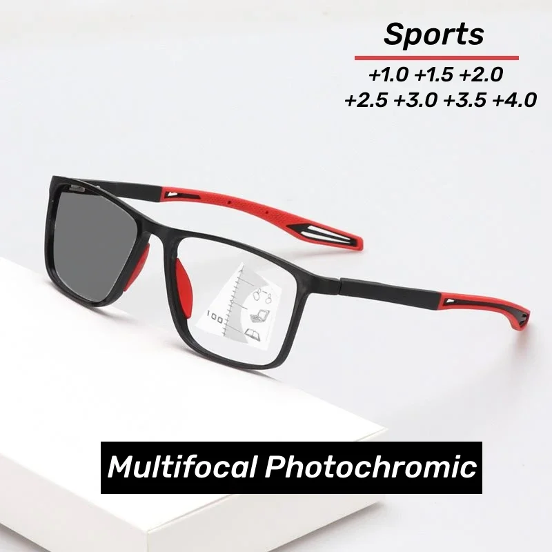 New Trendy TR90 Photochromic Multifocal Reading Glasses 3 in 1 Outdoor Bifocal Sunglasses Sports Anti Blue Near Far Eyeglasses