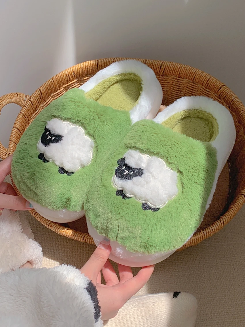 

Cute Sheep Cotton Slippers For Women In Autumn And Winter 2023 New Man Warm Plush Slipper Shoes For Household